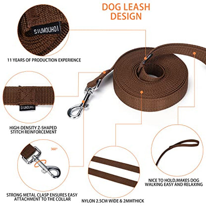 Strong Durable Nylon Dog Training Leash, 1 Inch Wide Traction Rope, 6 ft 10ft 15ft Long, for Small and Medium Dog (Brown, 15 Feet) - color: Brown, size: 15 Feet