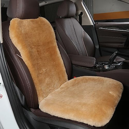 OGLAND Fuzzy Sheepskin Car Seat Cover for Soft Fur Genuine Wool Cushion - color: Honey Beige