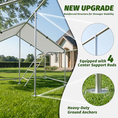 26.3x9.8 FT Extra Large Metal Chicken Coop, Walk-in Poultry Run Pen | Waterproof Cover, Reinforced Metal Structure, Walk-in Chicken Run, Outdoor Poultry Cage for Ducks Hens Rabbits - size: 315.1"L x 118.1"W x 78.1"H
