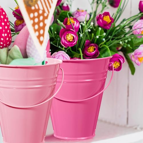 Sadnyy 12 Pack 4.5 X 5 inch Pink Metal Buckets - color: Pink, size: 4.5 x 5 in