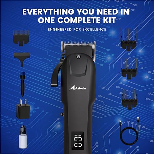 Professional Hair Clippers for Men – Zero-Gap Adjustable Blade, Long-Lasting 300-Min Battery, Quiet + Powerful Motor, LED Display – Cordless Barber Clipper for Fades & Lineups