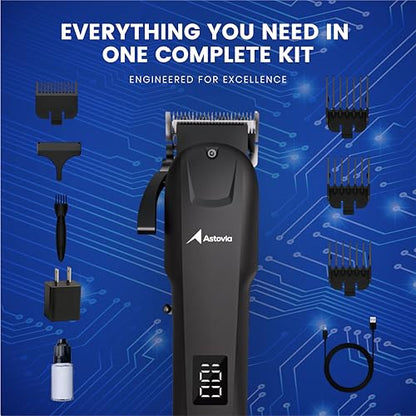 Professional Hair Clippers for Men – Zero-Gap Adjustable Blade, Long-Lasting 300-Min Battery, Quiet + Powerful Motor, LED Display – Cordless Barber Clipper for Fades & Lineups