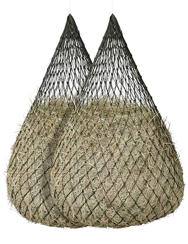 2-Pack 48’’ Length Hay Nets for Horses Slow Feed w/Drawstring Closure Hay Bags for Horses & Livestock-2.0" Black - size: 2.0"