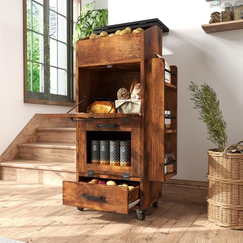 Verano Garden 16.0" Potato and Onion Storage Bin on Wheels, Bread Box - color: Rustic Brown, size: 16.0"