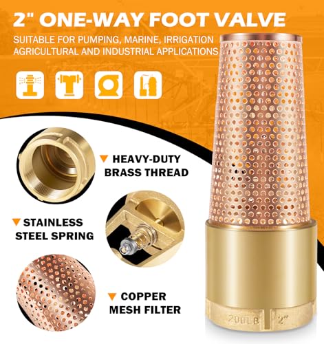 2 Inch Foot Valve for Irrigation Pump, One-Way With ZEBRA MUSSEL Strainer | No-Lead Brass Foot Valve