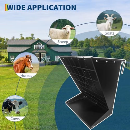 Garvee Wall Mount Hay Rack, 2 in 1 Hay and Grain Livestock Feeder - color: Black