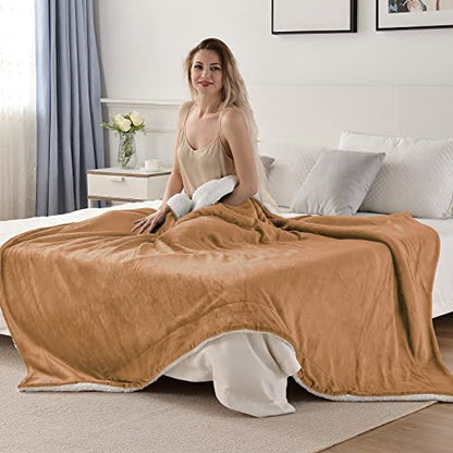 SOCHOW Sherpa Fleece Throw Blanket, Camel, 50x60 inches - color: Camel, size: 50"×60"