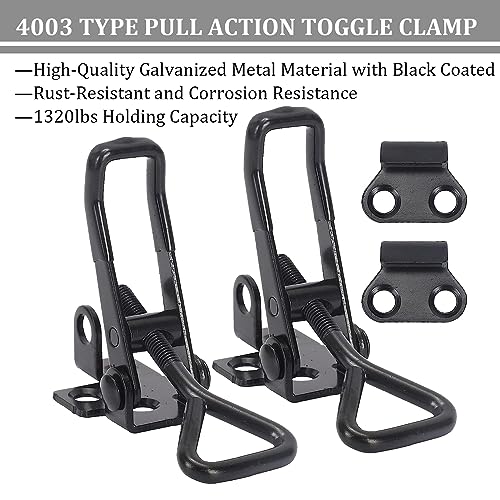 8Pack Heavy Duty Toggle Clamp Latch 4003 Style, Black Toggle Clamps | 1320lb Capacity Pull Clamp Adjustable Quick Release Hasp Clamps,Metal Toggle Latches Catch for Smoker Door Tool Box Trunk Jig - color: Black-4pcs