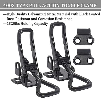 8Pack Heavy Duty Toggle Clamp Latch 4003 Style, Black Toggle Clamps | 1320lb Capacity Pull Clamp Adjustable Quick Release Hasp Clamps,Metal Toggle Latches Catch for Smoker Door Tool Box Trunk Jig - color: Black-4pcs