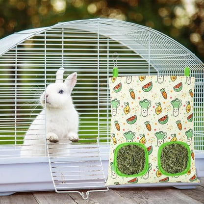 UPINS 2Pack Guinea Pig Hay Feeder Bag,Bunny Rabbit Cage Bag Hanging Holder - color: Red Green, size: 28 x 25 cm