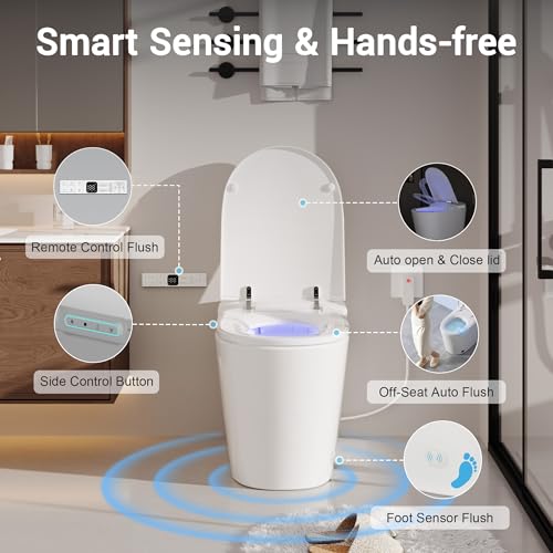 Smart Bidet Toilet w/Tank Heated Seat Cleaner Tablets Auto Flush/Lid&Seat | Foot Sensor UV-C light Electric Modern One Piece Toilet with Dryer LED Display Siphon Flush 1.28 GPF MAP 1000g - color: Bone White