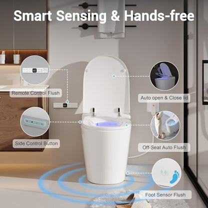 Smart Bidet Toilet w/Tank Heated Seat Cleaner Tablets Auto Flush/Lid&Seat | Foot Sensor UV-C light Electric Modern One Piece Toilet with Dryer LED Display Siphon Flush 1.28 GPF MAP 1000g - color: Bone White