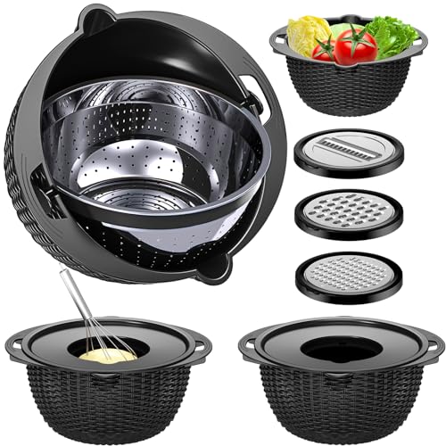 4-1 Colander with Bowl Set - Pasta Strainer - Colander for Kitchen - Strainers and Colanders Rice Strainer Fruit Cleaner Veggie Wash Sink Strainer Kitchen Essentials - Black - color: Black