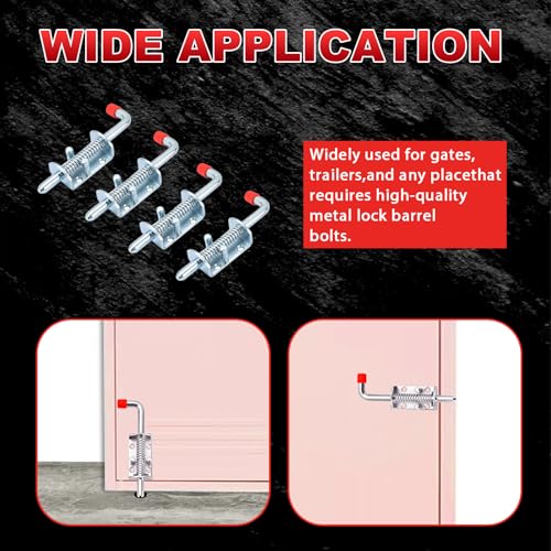 MAOPINER 4PCS Metal Barrel Bolt Latch, 6.5" Spring Loaded Door Lock | Zinc Plated Slide Bolt with Grip Handle for Ramp Doors, Fences, RVs, Gates and General Hardware Applications