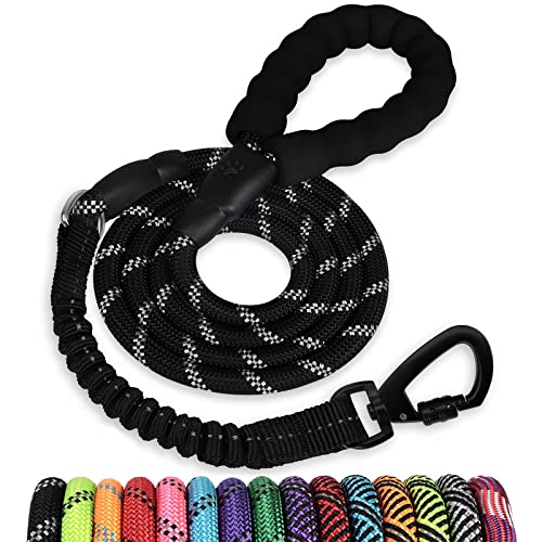 Rope Dog Leash 4 FT: Heavy Duty Leashes with Swivel Lockable Hook Reflective Threads Bungee and Padded Handle - Dog Lead for Large Small Medium Dogs Outside Walking Hiking Black - color: Black, size: 4ft*1/2''