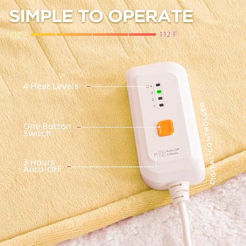 Templewet Heated Blanket Throw 50" x 60",Soft Electric Blanket,Yellow | Timer Settings,Auto Off,Soft Sherpa Heated Throw Blanket,Machine Washable,Fast Heating for Sofa Bed Office Use,Gifts for Mom - color: Cheesy Yellow