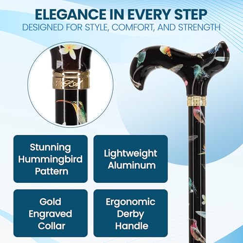 Royal RC Canes Walking Sticks for Men and Women - Stylish Designer Fashionable Adjustable Derby Canes - Lightweight Aluminum Cool Walking Sticks with HD Patterns - color: Black (Multicolor)