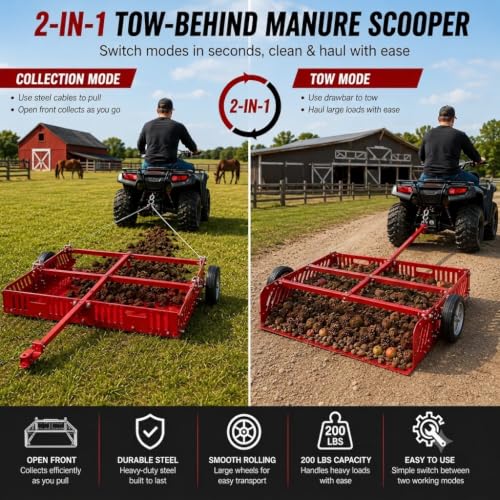 Manure Fork Tow Behind Scooper, 200 lb Yard Sweeper for ATV UTV