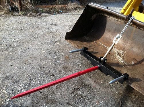 Front Loader Bucket Hay Bale Spear Attachment w/ 39" Bale Spear & Stabilizer Spikes, Rated 3000 LB - size: 1 x 39"