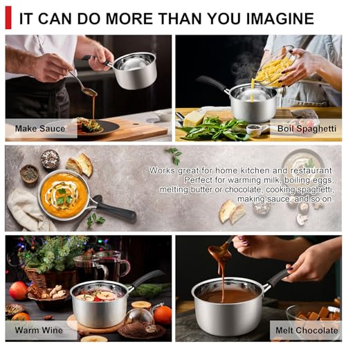 2QT Saucepan with Lid, Joyfair 18/10 Stainless Steel Small Sauce Pan Pot | Kitchen Cookware Milk Pot with Glass Lid for Cooking Stewing Boiling Spaghetti Soup, Heat-proof Handle, Dishwasher Safe - size: 2 Quarts