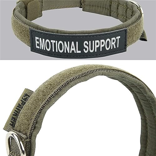 EXCELLENT ELITE SPANKER Military Nylon Small Puppy Dog Collar with Padded | Tactical Adjustable Pet Collar Heavy Duty Quick-Release & Lightweight No-Choke for Small Medium Breeds with Patches - color: Ranger Green, size: S-(13.4"-17.7")