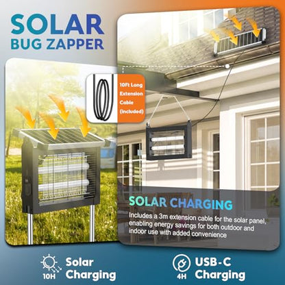 PhatroyYee Solar Bug Zapper, 4500V Mosquito Killer Electric Fly Zapper - color: Black&Sliver