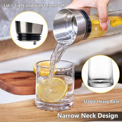 GLASKEY Glass Water Carafe with Lid,1200ml Borosilicate Glass Juice Pitcher with Stainless Steel Gravity Lid,Clear Water Pitcher for Ice Tea, Lemonade, Coffee,Juice Beverage,40 oz - size: 40 Ounces