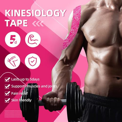 OK TAPE PRO Kinesiology Tape Bulk 103Feet, Water-Resistant Sports Tape | Elastic Physical Therapy Tape for Pain Relief, Muscle Support, Kinetic Tape, Latex Free, Uncut Roll, Pink - color: Pink