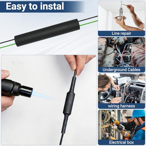 1 Set Underground Wire Splice Kit Suit Includes Connectors and Shrink Tube Electrical Cable for 14/3 to 8/3 Range Direct Burial Uf Wire Handle up to 600 Volts Maximum