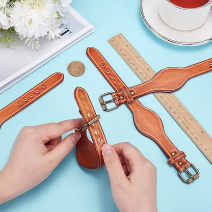 2PCS Genuine Leather Contoured Horse Hobble Strap Western Saddle Stirrup Replacement Hobbles with Buckles Brown Cowhide Leather Heavy Weighted Harness Buckle Closure for Horse