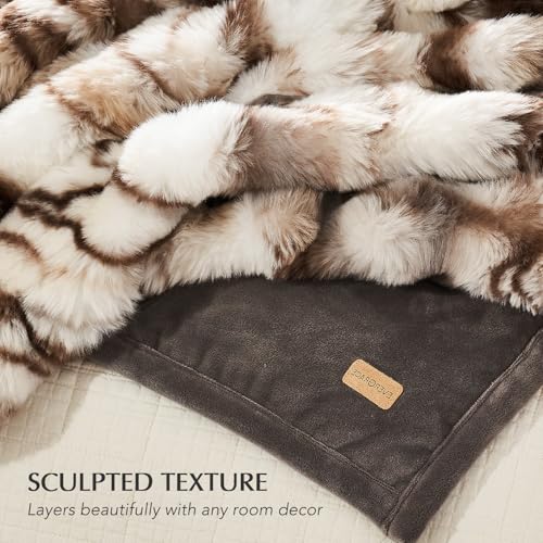 EverGrace Faux Rabbit Fur Bubble Throw Blanket, 60"x80", Beige & Gray - color: Marble Beige & Grey Chocolate, size: 60"x80"