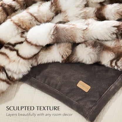 EverGrace Faux Rabbit Fur Bubble Throw Blanket, 60"x80", Beige & Gray - color: Marble Beige & Grey Chocolate, size: 60"x80"