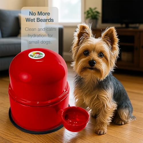 Pet Water Dispenser for Dogs and Cats, 47.3 oz – Gravity-Fed Aluminum Water Bowl, Prevents Wet Fur, Provides Continuous Fresh Water, Electrostatic Coated Finish, Vida Mansa (Red) - color: Red