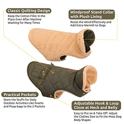 Queenmore XS Warm Puffer Dog Coat Ultra Thick Plush Quilting Winter Jacket - color: Green, size: X-Small
