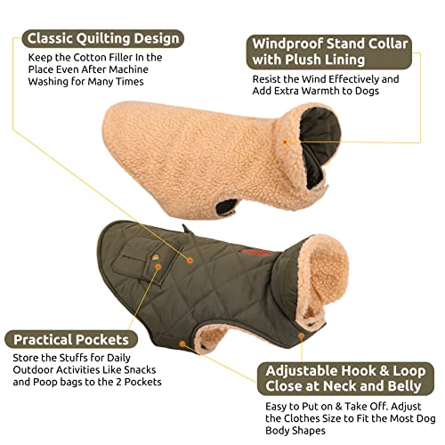 Queenmore Warm Puffer Dog Coat Thick Plush Quilting Small Winter Jacket - color: Green, size: Small