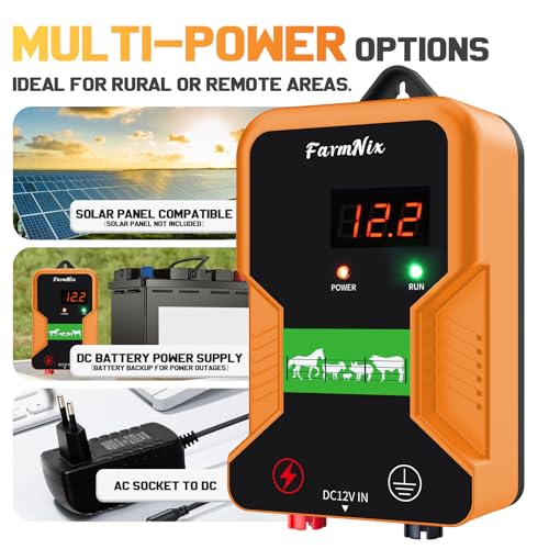 Electronic Fence Controller 15KM Electric Fence Charger 12kV 2J Power Pulse Agricultural Fencing Controller Electric Fencer Kit for Livestock Farm Garden Goat Cattle Horse Deer Electric Fencer Charger