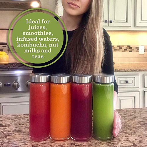 16oz Juice Bottles, Wide Mouth Glass Water Bottles & Stainless Steel Lids - size: 16 Ounces