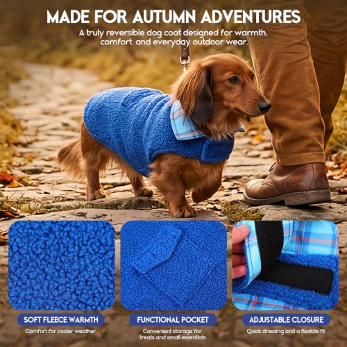 ASENKU Dog Winter Coat, Reversible Dog Jacket for Small Medium Large Dogs - color: Royal Blue, size: X-Small