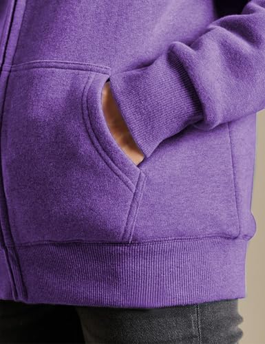 Women’s Casual Full Zip Up Sherpa Lined Hoodie Sweatshirt Jacket Coat - color: Darkpurple, size: Small