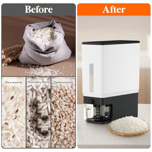 Lifewit Rice Dispenser 25 Lbs, Airtight Storage with Measuring Cup, Black - color: Black