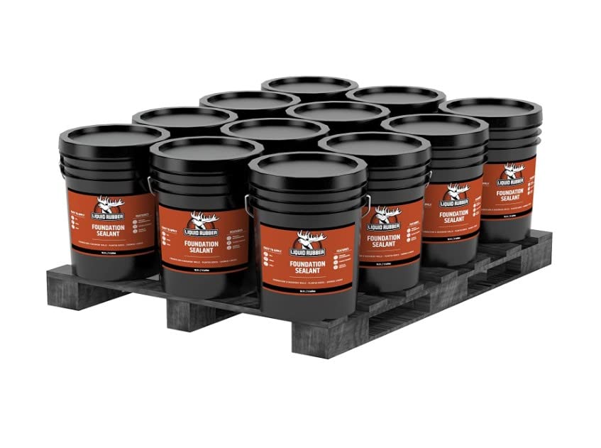 Liquid Rubber Foundation Sealant Basement Waterproof Sealer, Black, 12 Pack | Flexible Elastomeric Coating - Crack Filler, Leak Repair, Basement Waterproofing Solution, Indoor/Outdoor Use, DIY Protection - size: 5 Gallon - 12 Pack