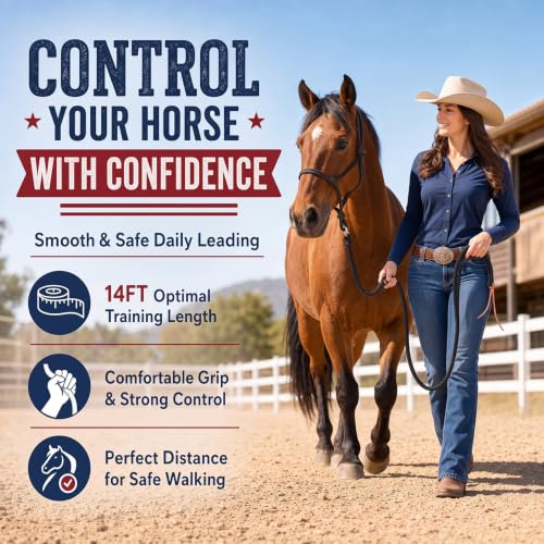 1 Pack 14 ft Horse Driving Lines, Cotton Web Lunge Line, Solid Brass Trigger Snaps, Reins for Cart Training, Harness, Ground Driving, Horse Work