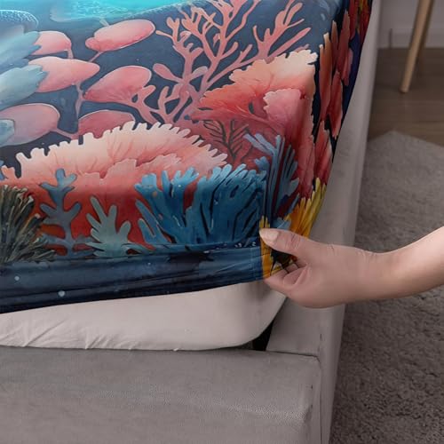 Coastal Turtle Bedding Set Twin Size,1 Fitted Sheet+2 Pillowcases. - color: Color, size: Twin