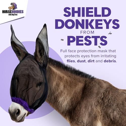 Donkey Fly Mask with Long Ears - (Blue) Mini Donkey Fly Mask with Ears Protection from Insects and Bugs, Soft Mesh Fabric with Adjustable Fastener, Flymask for Donkeys Made in USA - color: Blue, size: Mini Donkey