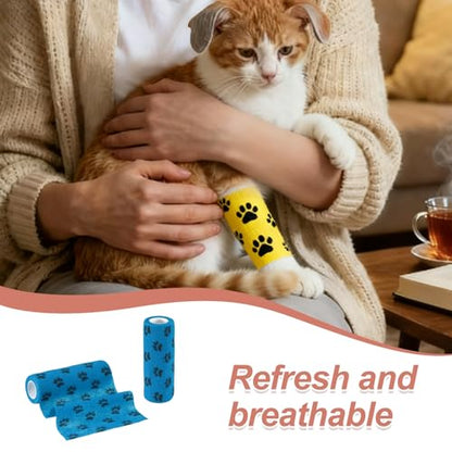 Pet Wrap Bandages, 6 Inch 5 Yard Self Adhesive Bandage Wrap, Pet Non-Woven Tape First Aid Cohesive Gauze, (Light Blue/Paw, 2 Pcs), Intended for Dog/Cat/Bird/Legs/Paws/Wound - color: Light Blue, size: 6 inch