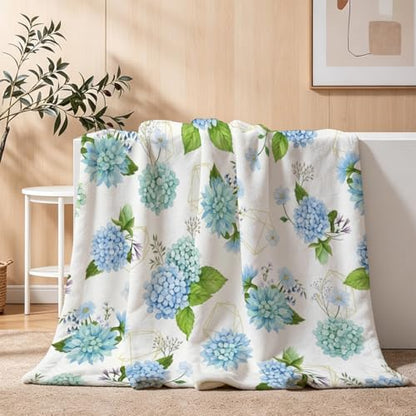 Blue Hydrangea Blanket, Ultra-Soft Flannel Fleece Throw 50" x 60" - color: Blue Hydrangea, size: 50"x60"