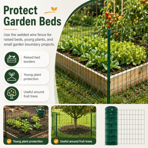 Green PVC Coated Welded Wire Fence 24 in x 100 ft, 16 Gauge 2 x 4 Inch Mesh Roll, Garden Fencing for Chicken Coop, Poultry, Yard, Pet and Plant Protection - size: 2"x4" 16GA 24"x100'-Green