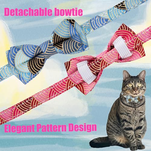 Collar for Cat Pet Breakaway with Bell Bowtie Detachable Bow Adjustable Safety Kitten Puppy Girl Boy 2pcs Kimono-Blue & Pink - color: Kimono-Blue & Pink