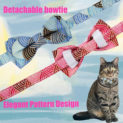 Collar for Cat Pet Breakaway with Bell Bowtie Detachable Bow Adjustable Safety Kitten Puppy Girl Boy 2pcs Kimono-Blue & Pink - color: Kimono-Blue & Pink