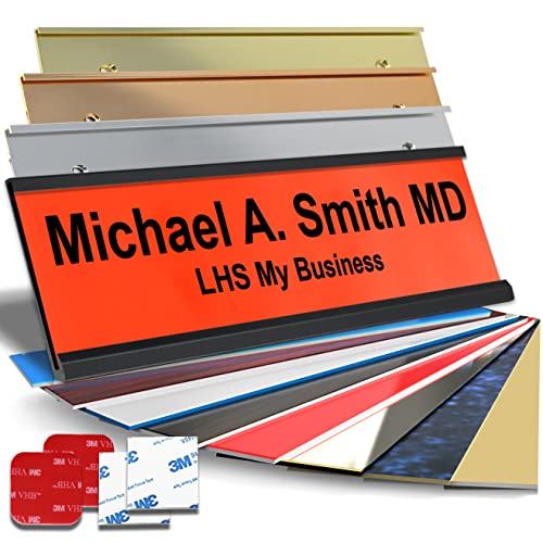 Custom Office Door Name Plate, Wall Sign Orange with Black Letters, 2x6 | Mounting Included 10+ Options, Desk, Wall, Cubicle & Door Nameplate Holders, 3M Adhesive, Hanging, Personalized & Made in USA - color: B11 - Orange & Black Lettering, size: 2x6 Sign
